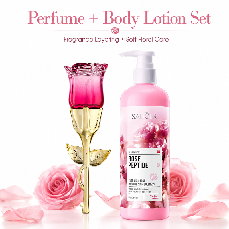 Perfume Fragrance Moisturizer - ชุดน้ำหอมและโลชั่นบำรุงผิวกายกลิ่นกุหลาบสำหรับผู้หญิง, ชุดน้ำหอมแบบเลเยอร์, กลิ่นหอมดอกไม้ติดทนนาน ชุดของขวัญบำรุงผิว