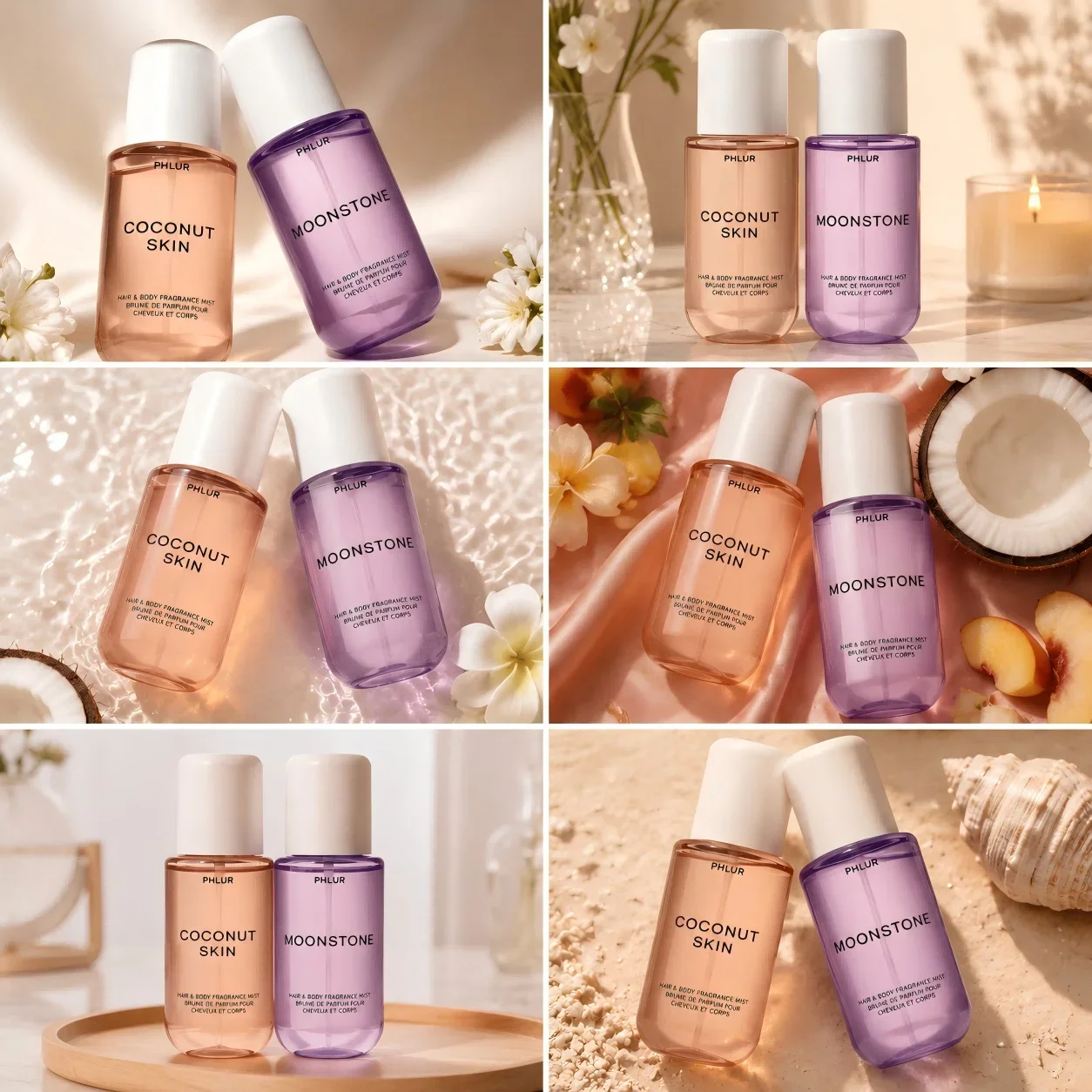 Perfume Long Fragrance - ชุดสเปรย์น้ำหอมสำหรับผมและผิวกาย PHLUR Coconut Skin & Moonstone,